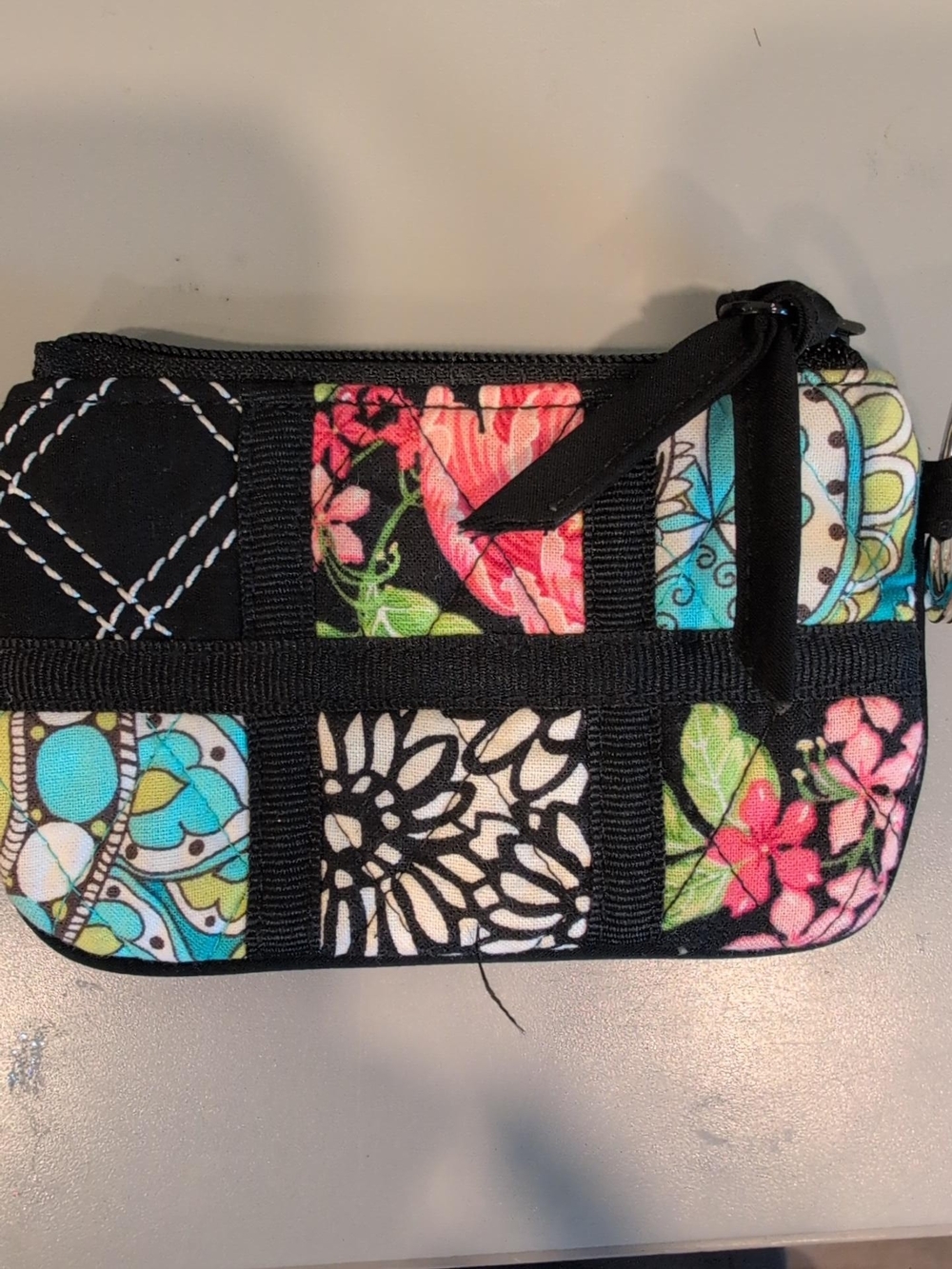 Floral Patchwork Keychain Pouch - Black
